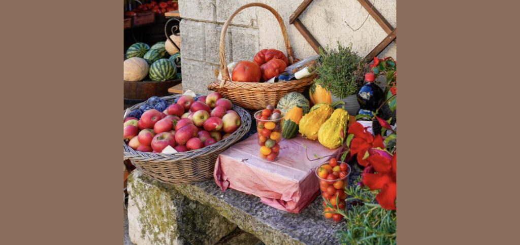 Frischer Obst- und Gemüsekorb auf einem Marktstand – Merverd Frischeprodukte